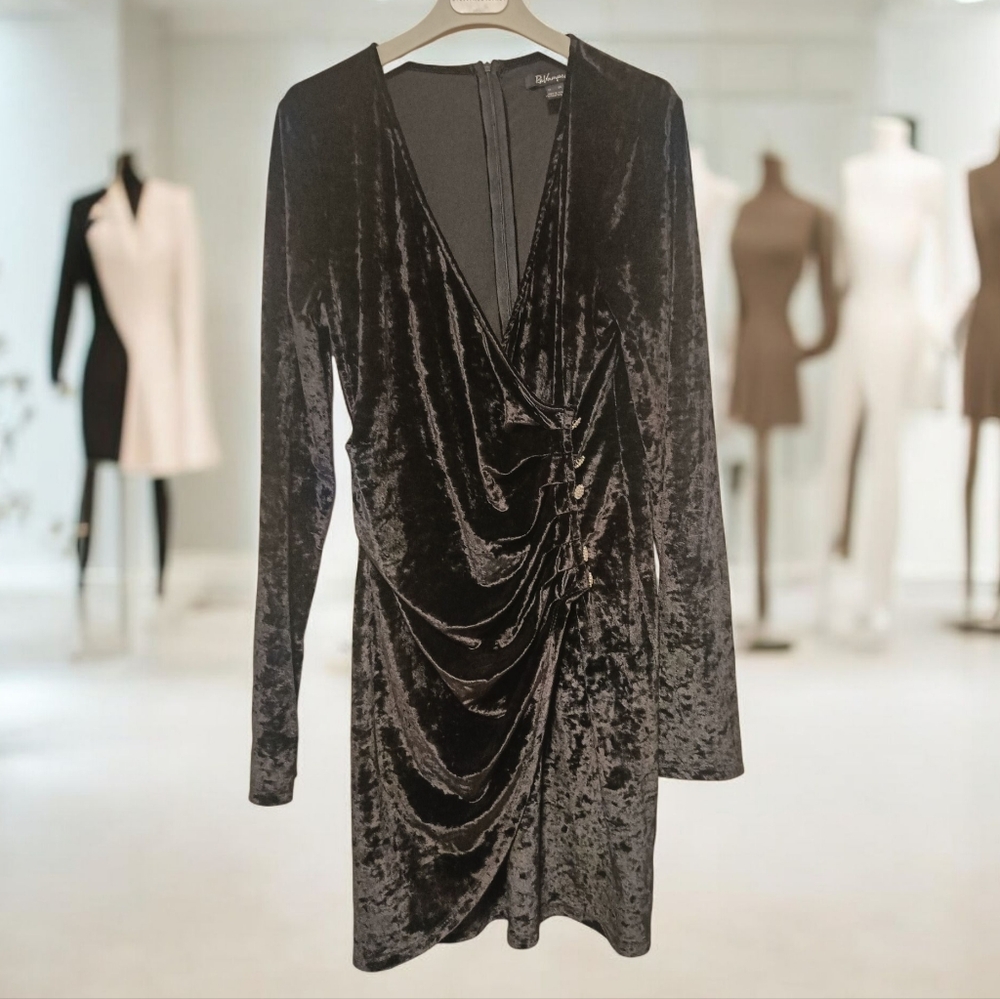 M🖤Revamped Elegant Black Velvet Faux Wrap Dress Halloween Costume - Picture 2 of 9